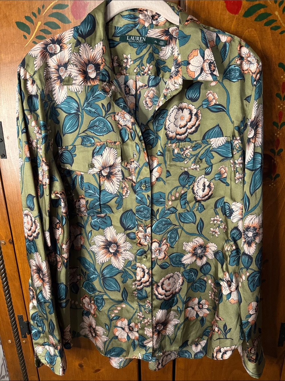 Ralph Lauren Olive Green Floral Button-Down Shirt xl exquisite material fall s79